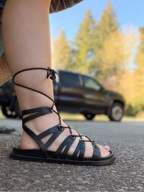 ZARA Lace-Up Black Gladiator Sandal for Women